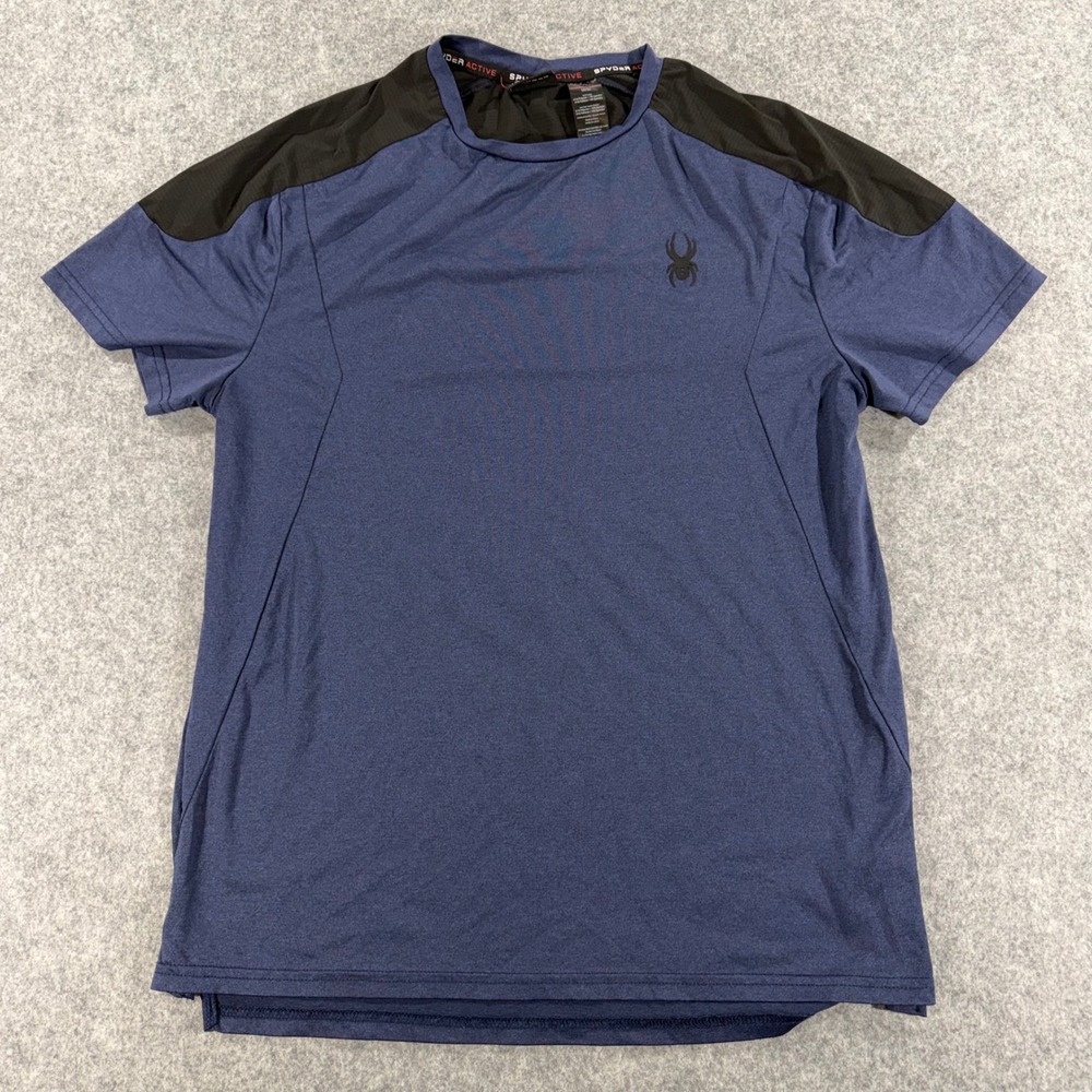 Spyder Active Mens ProWeb Performance T-Shirt Blue Black Short Sleeve Gym Top M